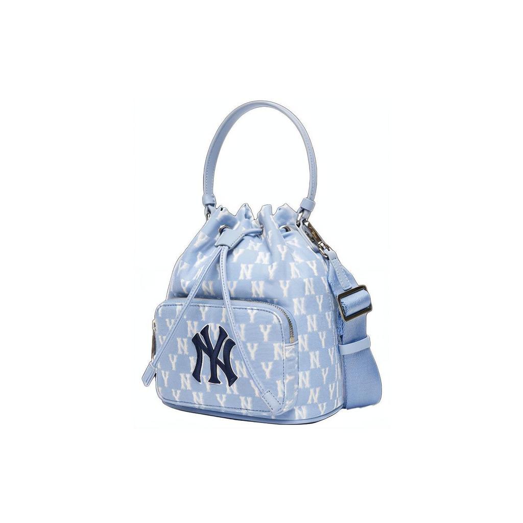 MLB Monogram Series NY Yankees Vintage Floral Print Letter Logo Polyester Bucket Bag Women bags Blue 3ABMS012N-50BLL