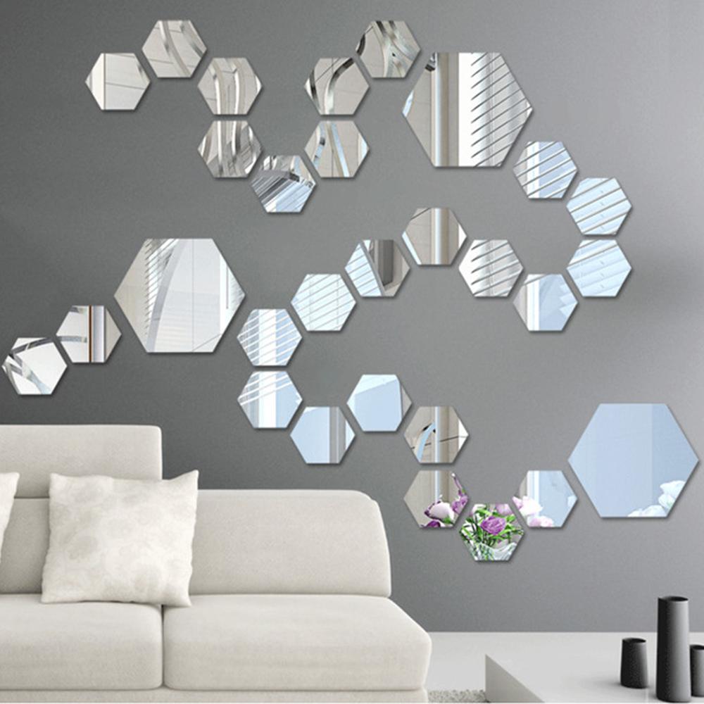 Factory Acrylic Mirror Three-dimensional Wall Sticker Living Room Entrance Aisle Staircase Personality Decorative Mirror Sticker Hexagon Frame Mirror
