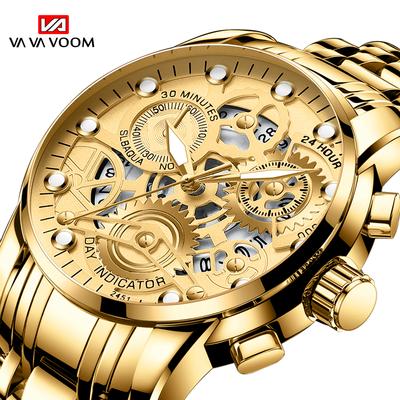 Gold Hollow Luminous Quartz Watches Skeleton Watch Men Watches Imported Movement Business Sports For Husband Gift Stainless Steel Men Watch