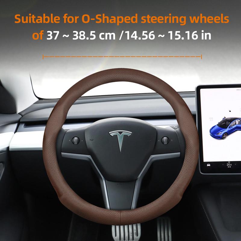 Geeignet für Tesla Ultra-Dünne Atmungsaktive Lederlenkradabdeckung Geeignet für Model 3 Y X S 2024