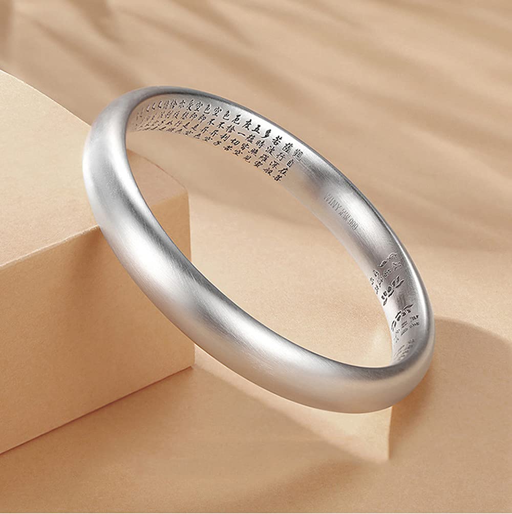 Silver Mantra Heart Sutra Amulet Engraved Protection from Good Fashion Accessory Women's Bangle, Bangle, Six-Character Mantra, Evil, Luck, (Hikarimen