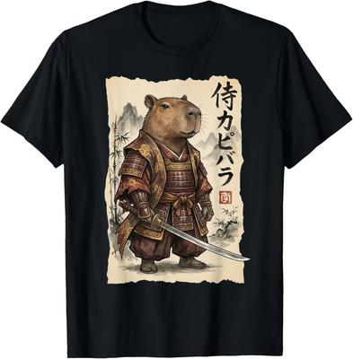 Samurai Capybara Tshirt Japanese Art Style Print Unisex Women Cotton Tee Funny Animal Warrior Katana Graphic Casual Tops