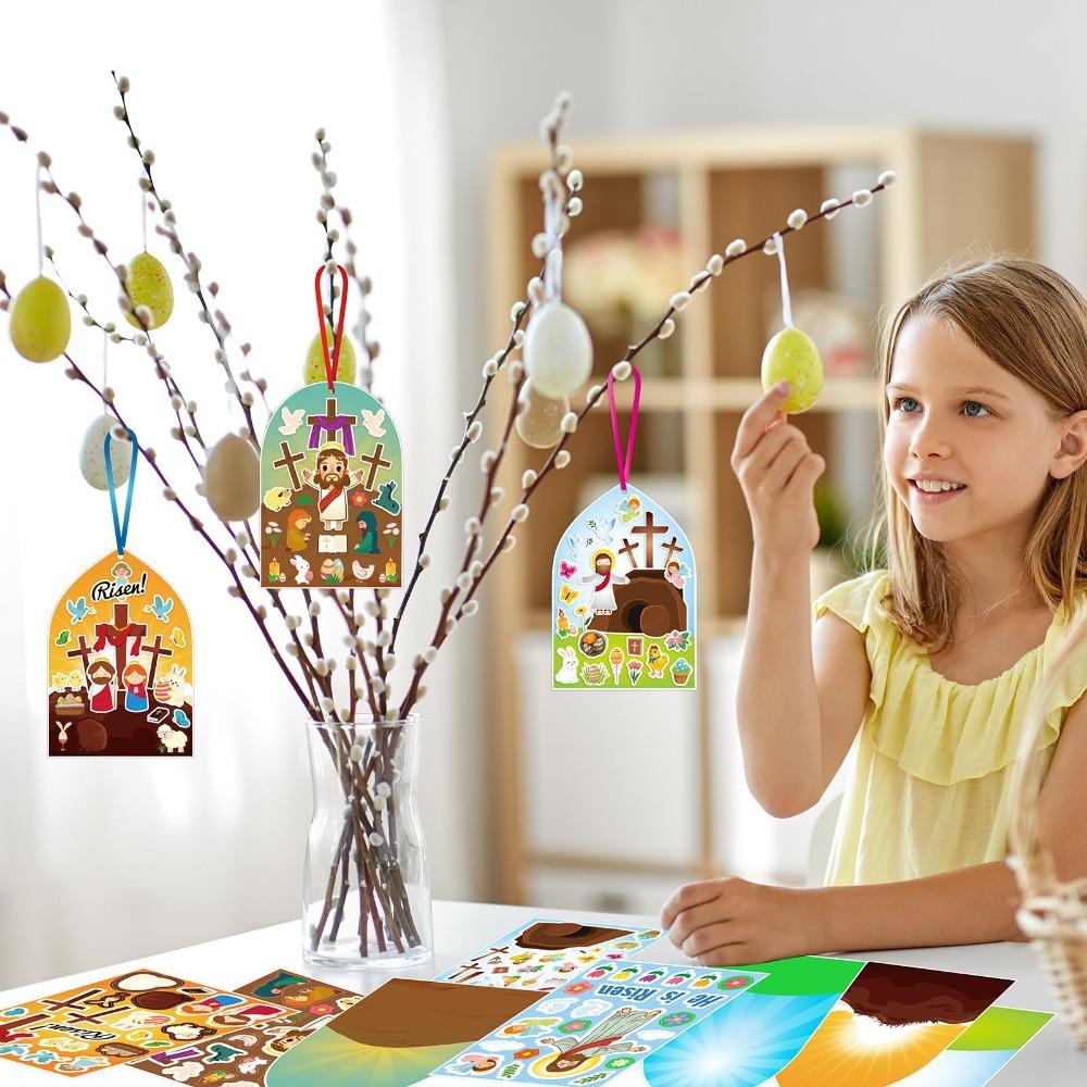 

Easter Egg Easter Rabbit Stickers Easter Bunny Easter Scene Sticker DIY Easter Cross Pendant Party Set B