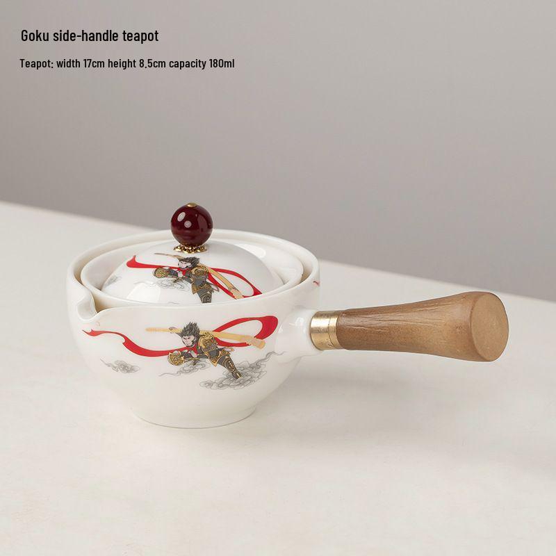 Compact Travel Tea Set with Automatic Rotating Teapot and Side Handle Kung Fu Cups