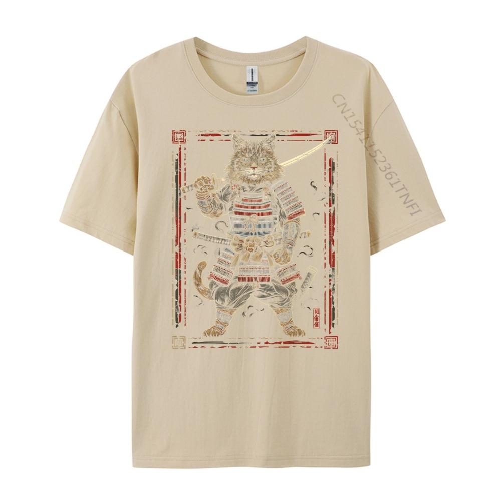 Cat Samurai Ninja Cat Samurai Art Ukiyo E Hiphop Streetwear Camiseta Masculina Korean Brand T Shirt Cotton Comfort Tshirt Crazy