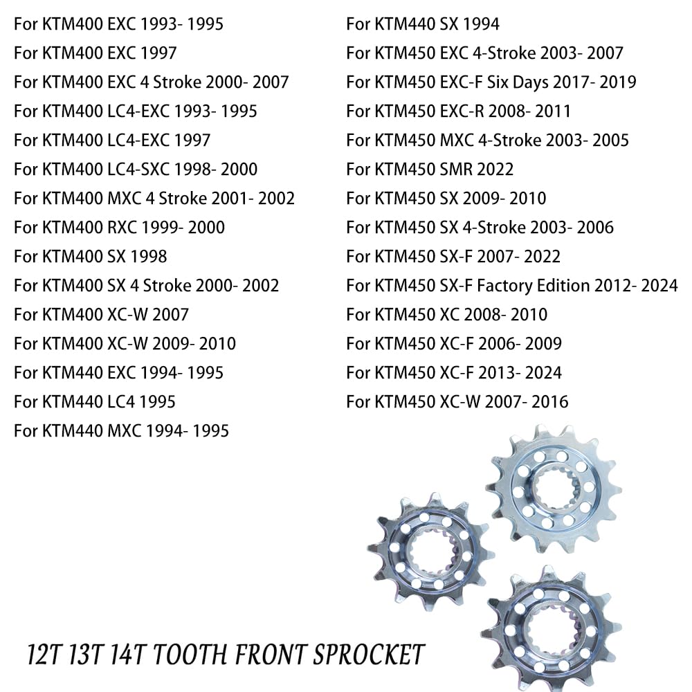 Motorcycle 520 Pitch 12T 13T 14T Tooth Front Sprocket Compatible with EXC SX XC F 125 200 250 300 350 400 450 550