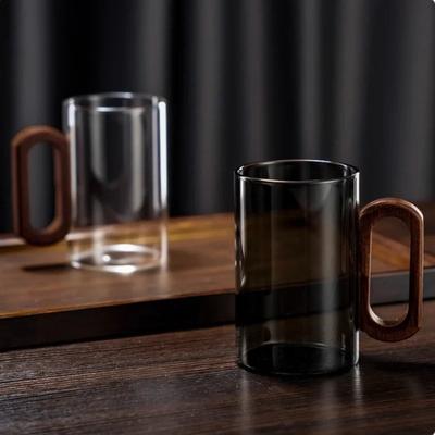 360ml High Borosilicate Glass Tea Cups Heat Resistant Clear Coffee Cups Wooden Handle Drinking Water Cup Home Office Drinkware