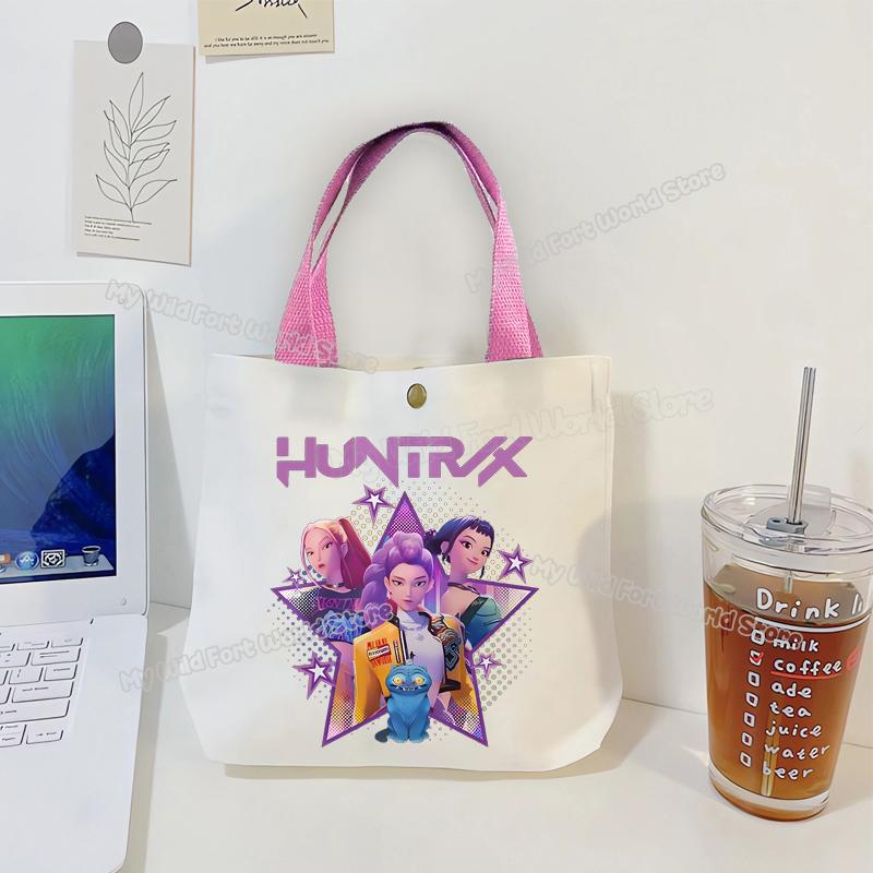 Perfect KPop Demon Hunters Women Canvas Handbag Rumi Mira Zoey Girl Tote Bags Portable Female Phone Pouch Cute Cartoon Shopping Bag