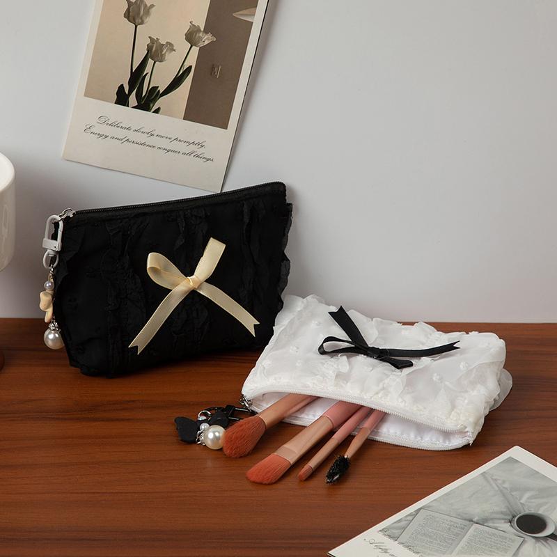 Urocza Damska Mini Torebka na Makijaż Koreański Koronkowy Kok Płócienna Portmonetka Mała Saszetka Torebka Kawaii Damska Torba na Kosmetyki z Zamkiem