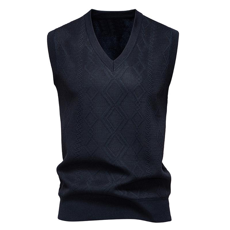 

2026 Autumn Men Knitted Vest Sleeveless Pullover Men Sweater Vest Mens Casual Waistcoat Male Jumpers Striped Sweater Vests L темно-синий