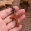 Vintage Wooden Cross Pendant Wax Rope Necklace For Men Women Accessories Jewelry Gift