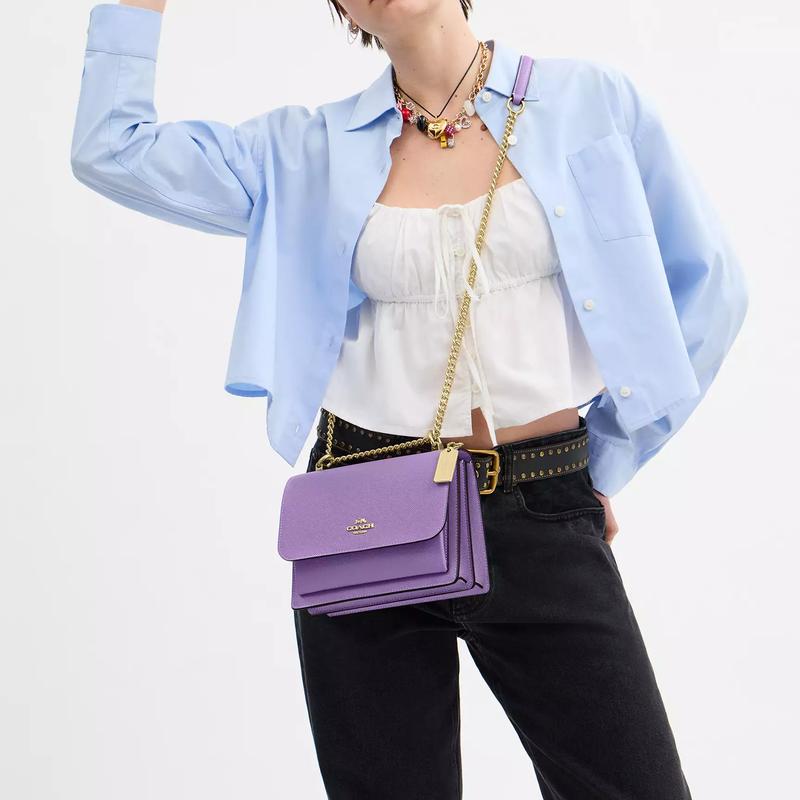 Coach Klare 22 Brand Logo Chain Shoulder Strap Saffiano Leather Shoulder Crossbody Bag Small Women's Purple