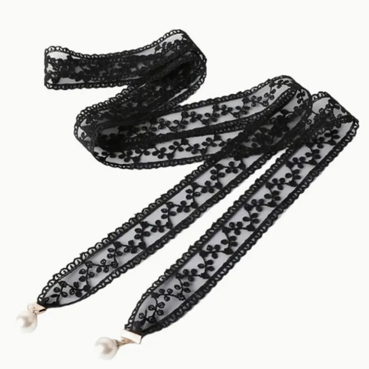 

Сладкие декоративные кружевные поясные ремни с жемчужной подвеской, аксессуары для одежды, цепочный ремень, элегантная поясная цепочка для платья для женщин one size чёрный