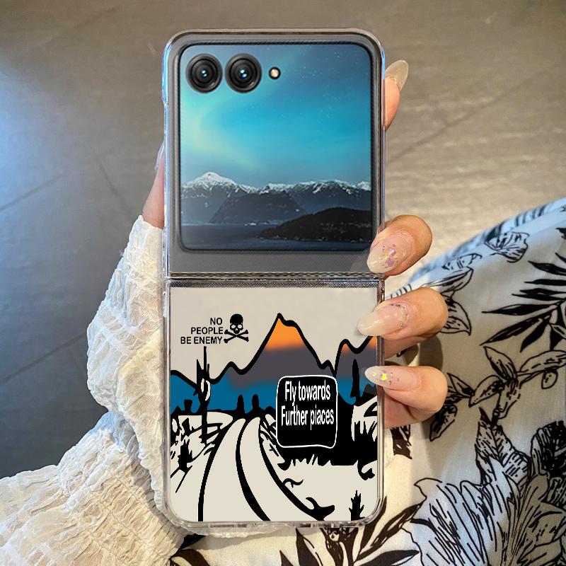 Building Mountain Pattern Phone Case For Motorola Razr 60 Ultra Razr 50 40 Ultra 60 50 40 Clear Shockproof Hard PC Folding Cover