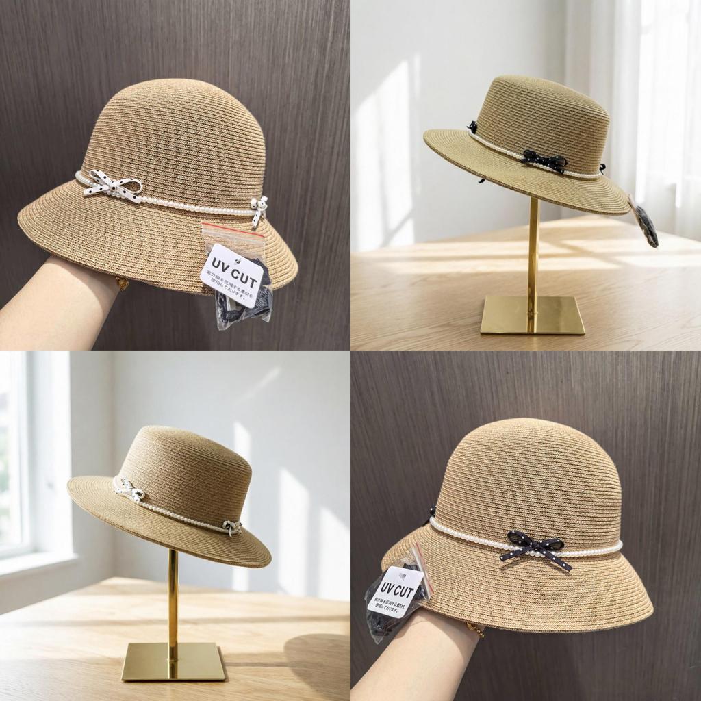 Classic Round Brim Weaving Hat With Elegant Embroidery And Adjustable Fit For Spring