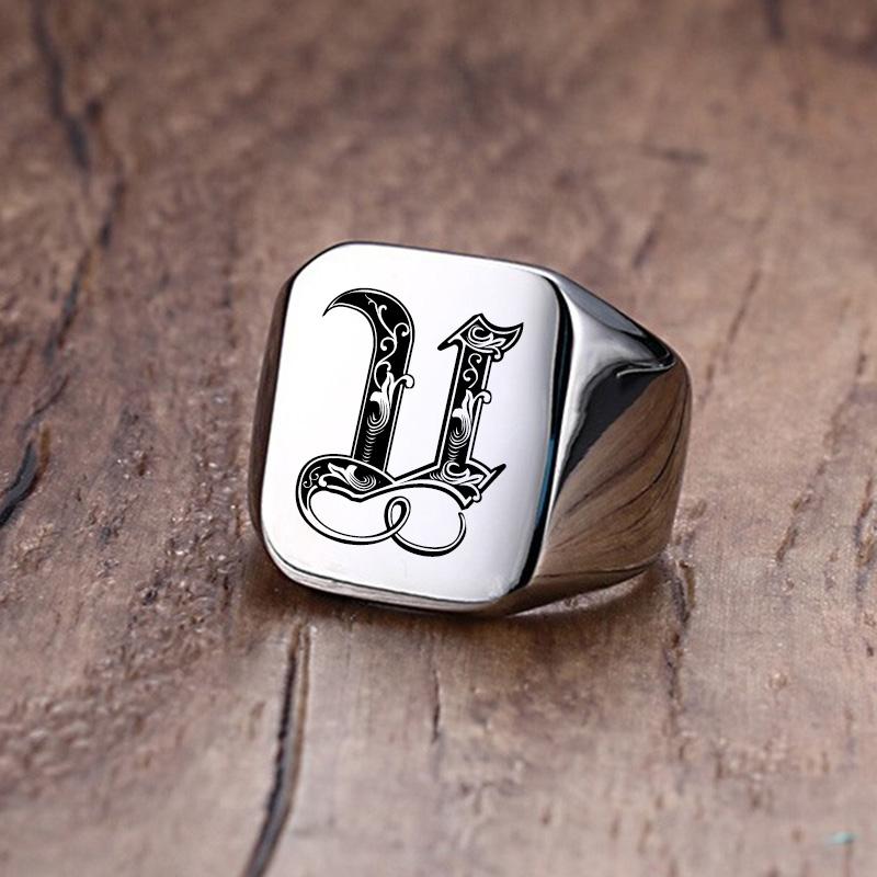 Vnox Retro-Initialen-Siegelring für Männer, 18 mm, sperrig, schwerer Stempel, männliches Band, Edelstahl, Buchstaben, individueller Schmuck, Geschenk für Ihn