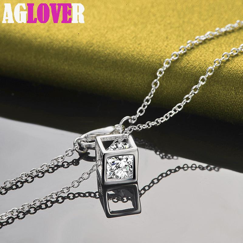 925 Sterling Silver 18 Inch Cubic AAA Zircon Pendant Necklace Jewelry