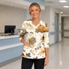 Women's Halloween Print V Neck Medical Scrub Top with Pockets Side Slits and Three Quarter Sleeves Suitable for Healthcare Professionals