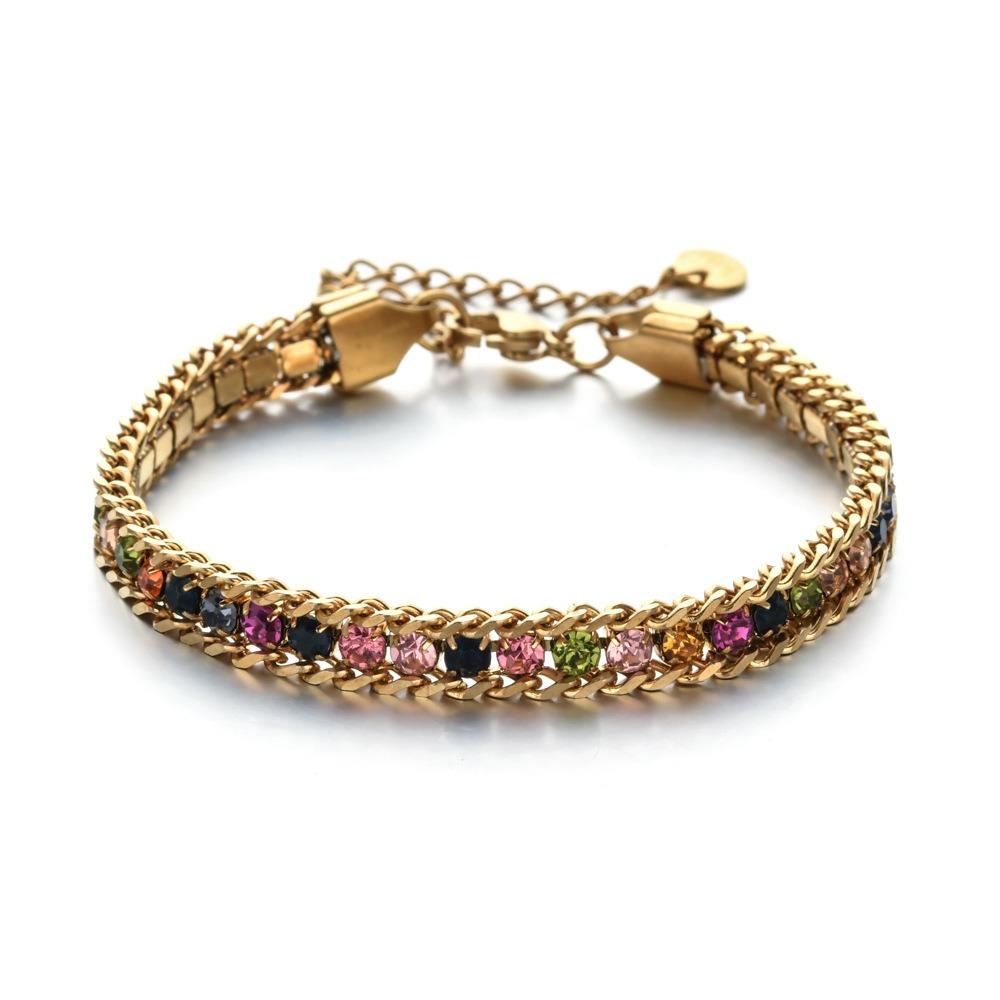 Luxury Iced Out Chain Bracelet Gold Color Shiny Rhinestone Bangle  Jewelry Gifts