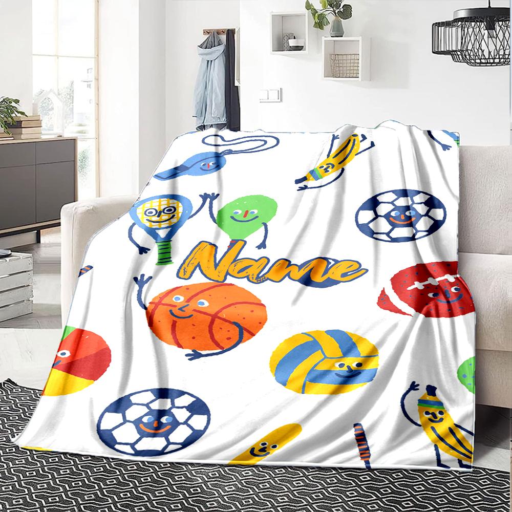 Custom Name Ball Sports Theme Printed Blanket - Perfect for Couch, Bed, Travel & Outdoor Use | Machine Washable, Cozy & Durable.