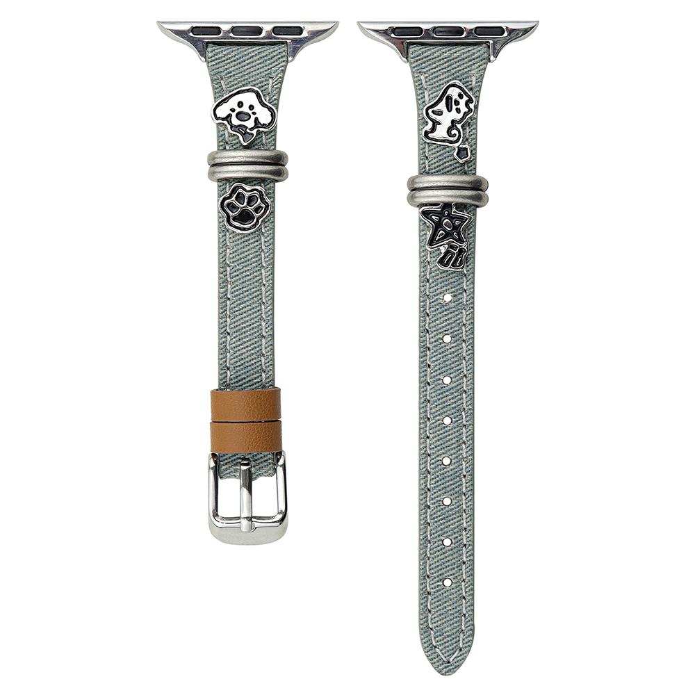 Watch Band for Apple Watch Series 11 10 42mm/9 8 7 41mm/SE3 SE2 SE 6 5 4 40mm/3 2 1 38mm Puppy Decor Denim Strap