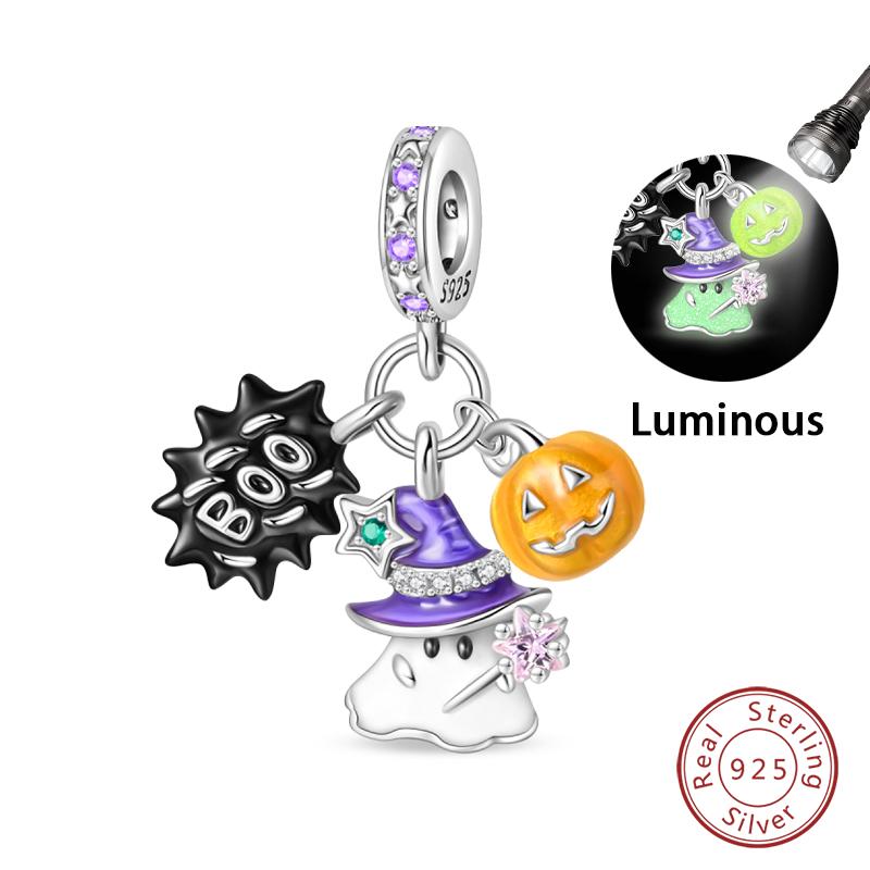 Copper Halloween Luminous Skull Little Elf Spider Bat Charms Beads Fit Qikaola Original Bracelets Diy Jewelry