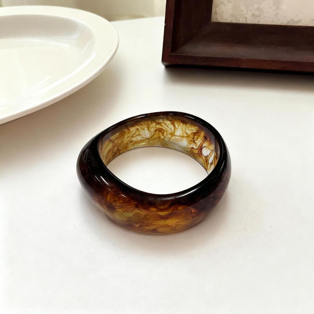 Ombre Resin Bangle: Wide Irregular Design, Vintage Minimalist Style