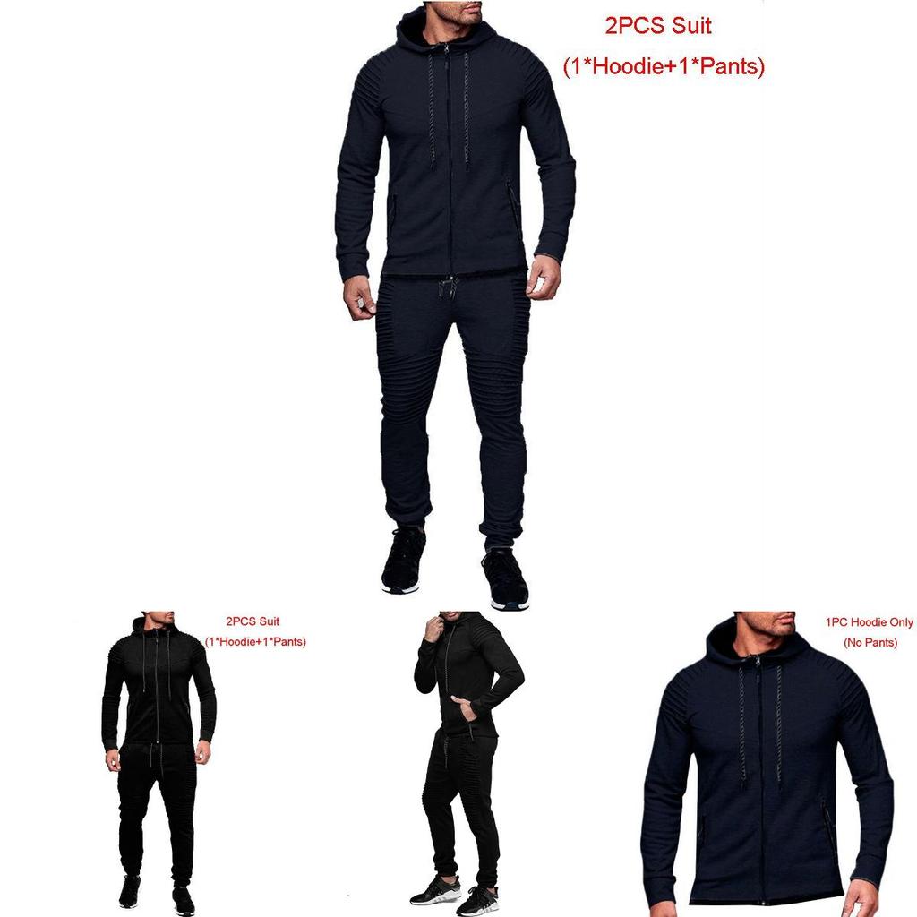 Stylish Men's Tracksuit Set With Hooded Jacket And Adjustable Waistline Pants