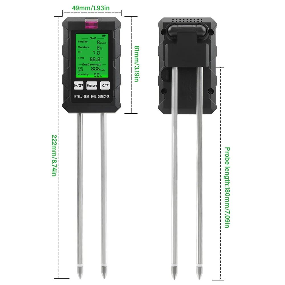 6-in-1 Intelligent Soil Tester with Dual Probe Digital Backlit Display Screen Temperature Humidity