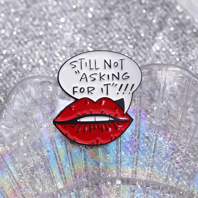 Alloy Brooch Playful Featuring Striking Red Lip Design And Quirky Expressions English