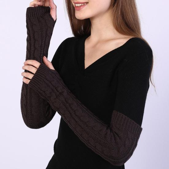 1 Pair Women Arm Warmer Thumbhole Elbow Length Stretchy Knitted Arm Sleeves Keep Warm Solid Color Fingerless Arm Gloves
