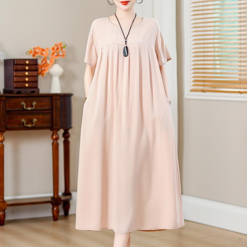 Plus Size Loose Vintage Print Langes Kleid für Damen Lässige Kurzarm-Sommer-Damenkleider