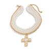 Design Liquid Metal Cross Pendant Necklace Femininity Slightly Inlaid Imitation Pearl Beaded Necklace