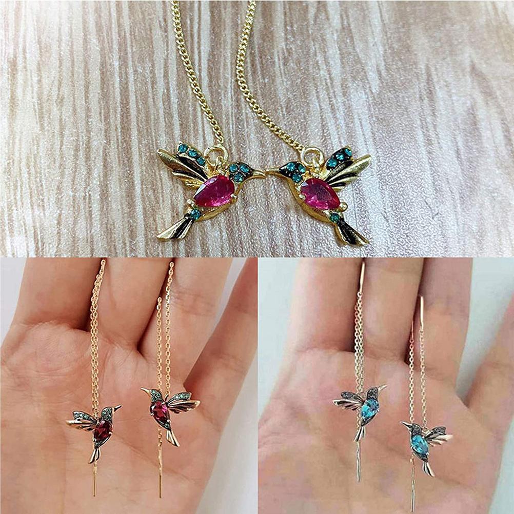 Hummingbird Rhinestone Drop Earrings Fashionable Wing Spreading Earrings Hummingbird Long Pendant Earchain Jewelry for