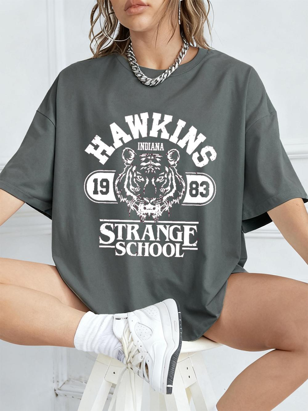 Hawkins Strange School 1983 Prints Cotton TShirts Women Summer Short Sleeve Tops ONeck Oversized T Shirt Casual Womens Clothes S
