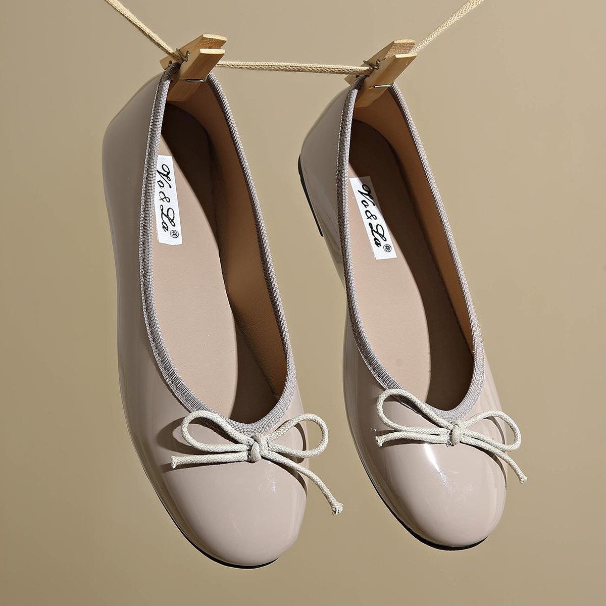 

Flat bottom gentle evening shoes satin ballet single shoes retro round head blue bow temperament fairy shoes 40 светло-серый