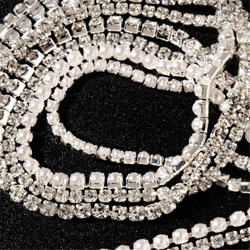 Pearl Claw Chain Nail Rhinestone 3D Metal Silver Diamond Pearl Chain Can Be Cut DIY Nail Art Decorations Accessory