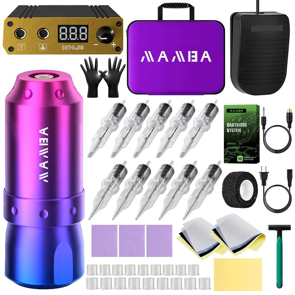 

DM Wireless Tattoo Machine Set Complete with LCD Tattoo Power Supply Cartridge Needles Ink Cup Permanent Makeup For Beginner