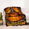Halloween Jack-o'-lanterns with Witch Hats DecorationsBlanket Flannel Throw Blanket for Sofa, Bed, Travel, Camping, Office
