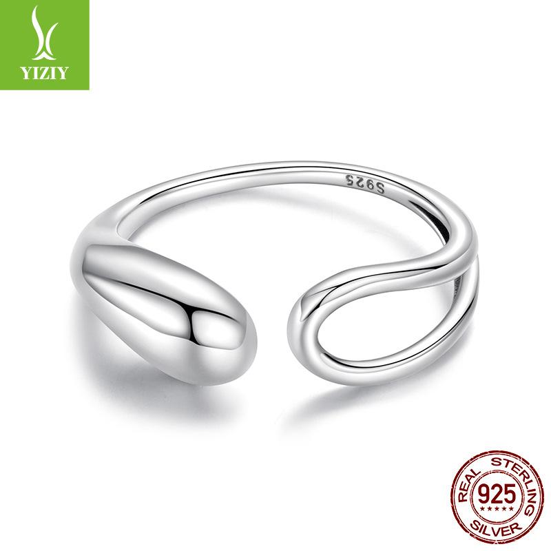 Premium Glossy Water Drop Opening Ring Men'S And Women'S, Minimalist S925 Sterling Silver Ring Ring