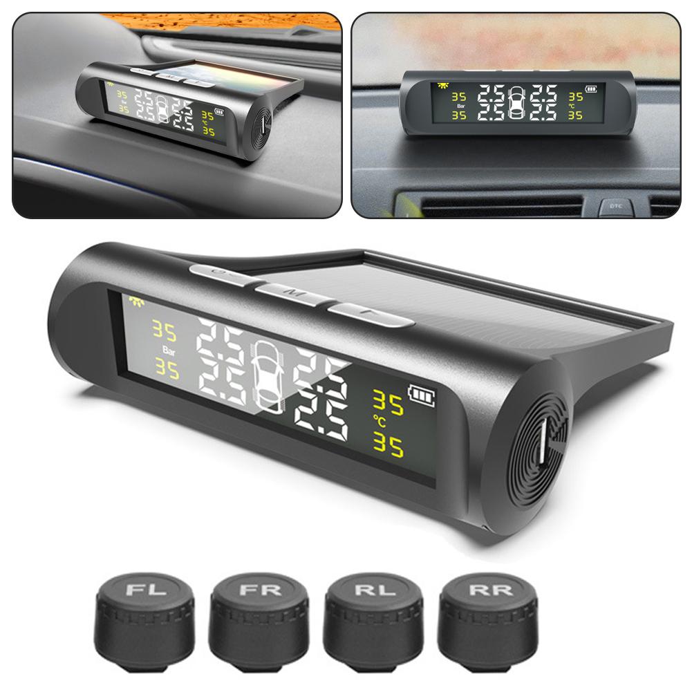 4 Sensors Car TPMS Tyre Pressure Monitoring System Solar Powered Digital LCD Display Auto Security Alarm Tester Automotive Test