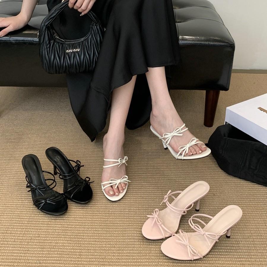 2025 New Sandals Women's Square Head Open-toed High Heels French Versatile Stiletto Outer Wear with Skirt One-word Belt Women's Shoes