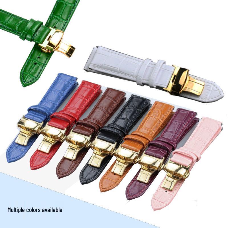 Genuine Leather Rose Gold & Silver Bamboo Pattern Quick Release Watch Strap with Butterfly Buckle (20mm/22mm)