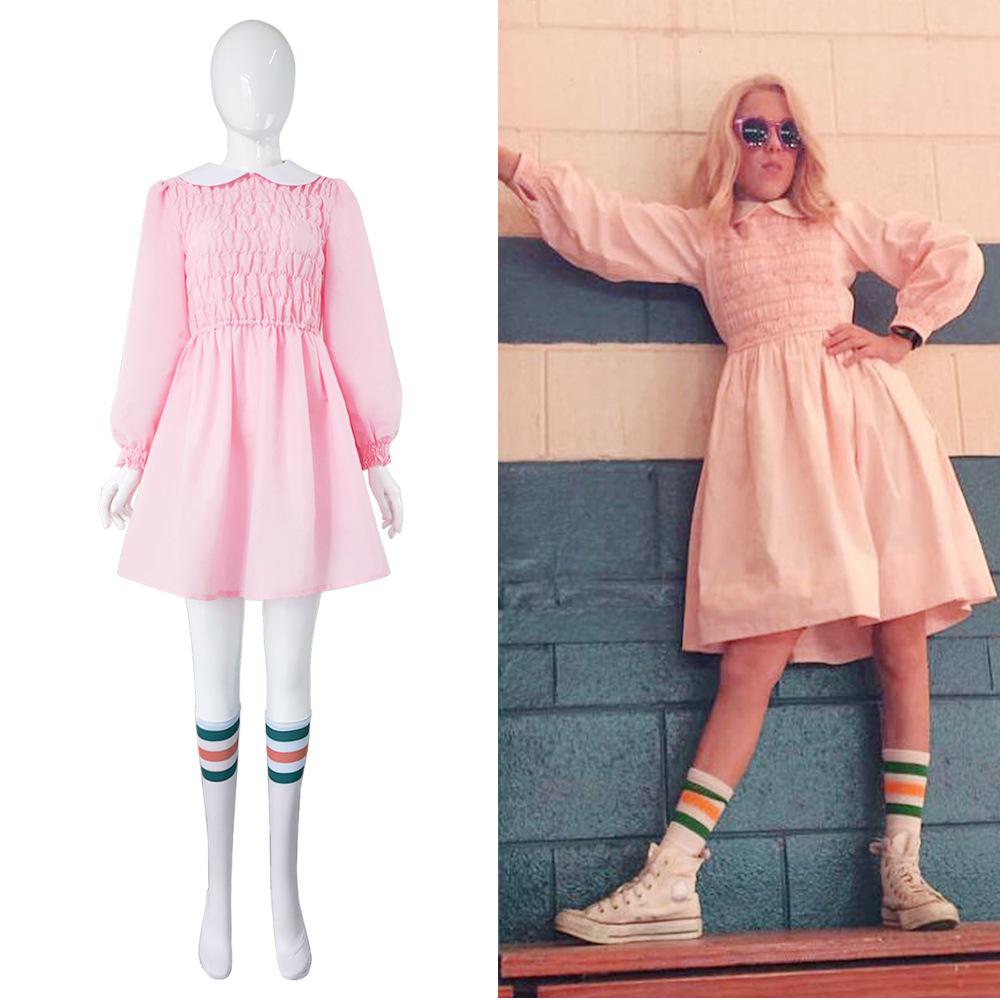 Eleven Cosplay Costume TV Pink Dress Thin Stranger 11 for Adult Kids Women Girls Outfits Fantasy Halloween Carnival Party Suit