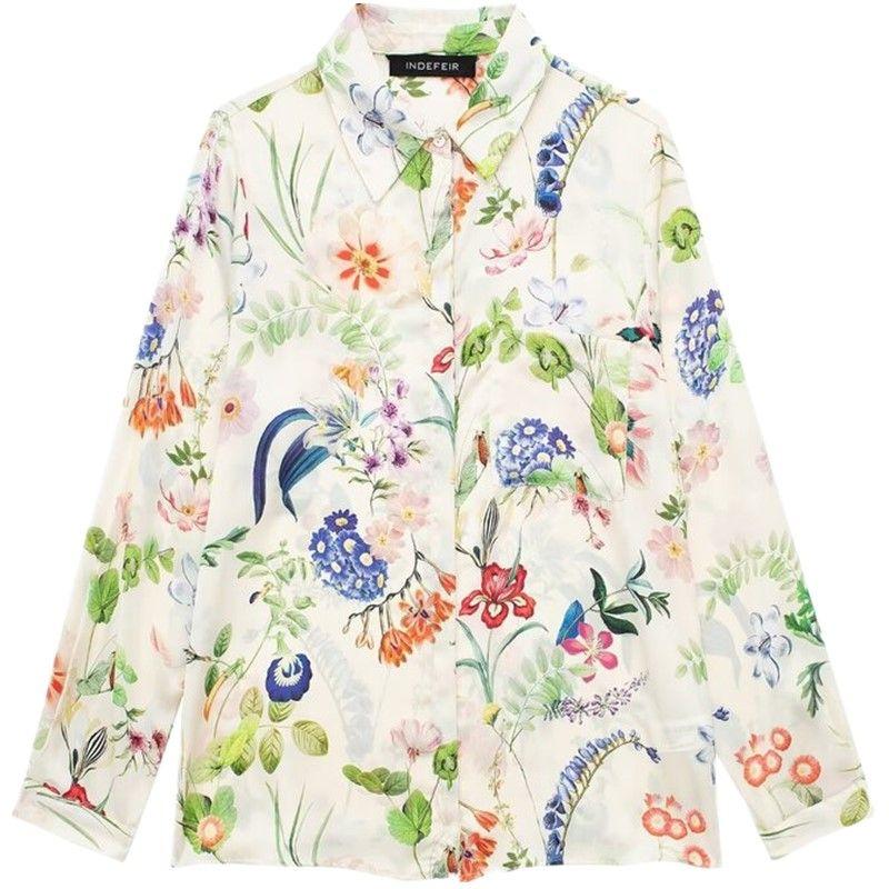 

Western Style 2024 Spring New Women clothes Elegant All-Match Flower Print Satin Shirts 2342162 330 Picture color L