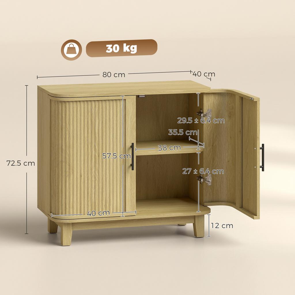 80cm Sideboard Buffet Cabinet, Storage Cabinet with 2 Curved Doors, Adjustable Shelf and Legs for Dining Room, Oak