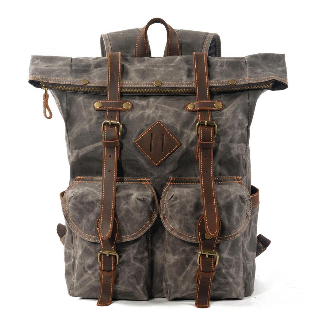 Waterproof Waxed Canvas Travel Backpack with Color-block Design for Men and Women, Fits Laptops