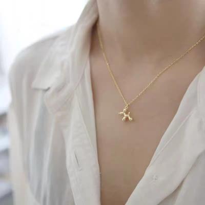Retro Balloon Dog 925 Sterling Silver Plated 14K Gold Necklace Female Hip Hop Cool Fashion Simple Clavicle Chain