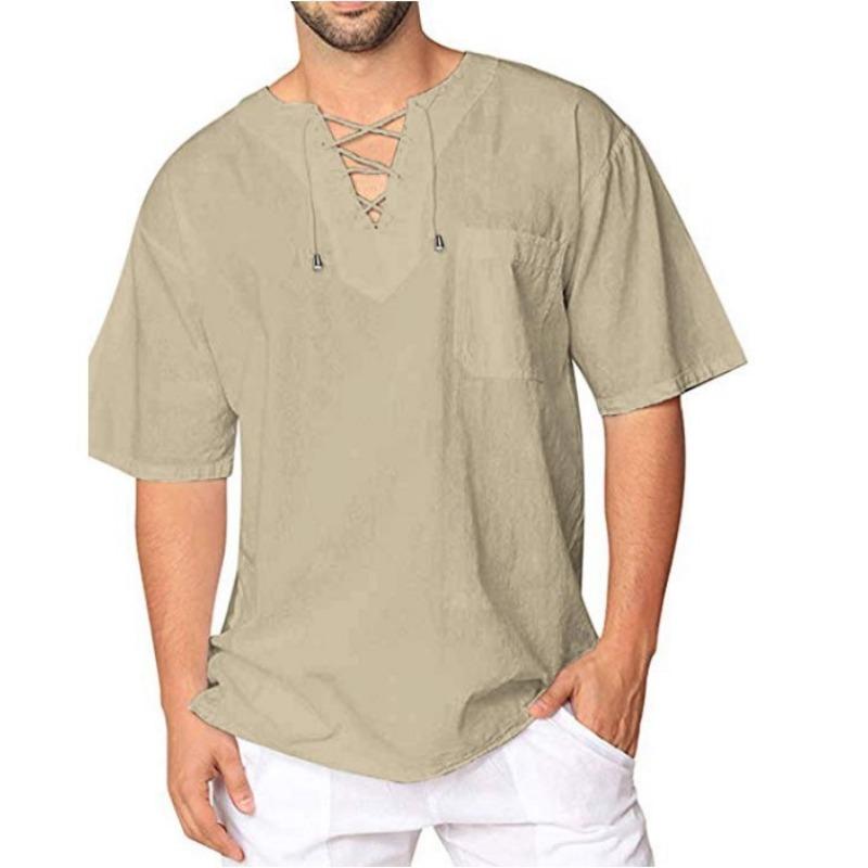 

Summer New Men s Short-sleeved T-shirt Cotton and Linen Tie Lead Casual Men s T-shirt Shirt XXXL