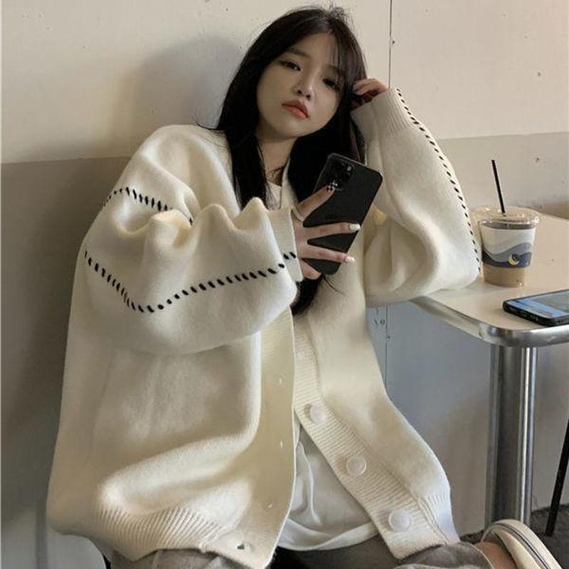 Cardigans Lazy Wind Soft Waxy Sweet College Style Sweater Cardigan Female Student Korean Style Loose Wear Outer Coat